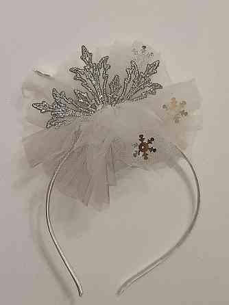 Новогодний обруч снежинка серебряная с фатином на голову one size ручная работа белый Киев