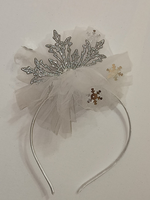 Новогодний обруч снежинка серебряная с фатином на голову one size ручная работа белый Киев - изображение 4