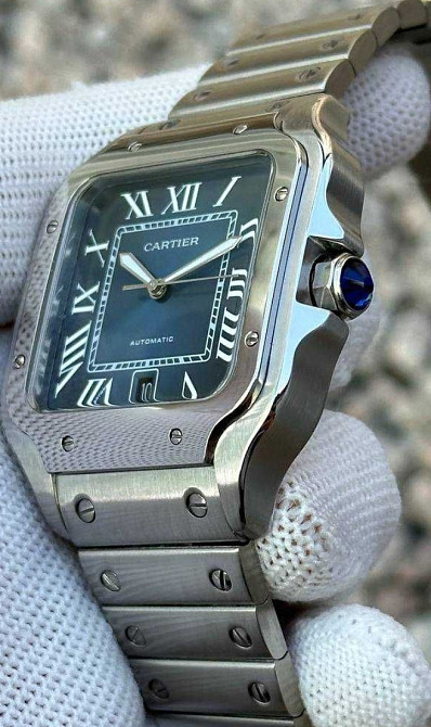 Швейцарський годинник Cartier Santos Silver-Blue Харків - фото 4