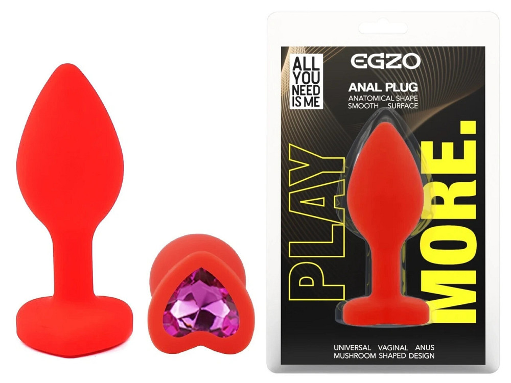 Анальная пробка EGZO Red Heart Plug S с кристаллом, красная, из медицинского силикона Sex Aura Киев - изображение 1