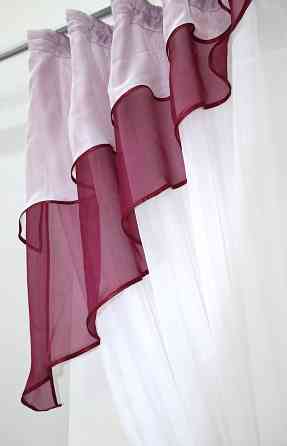 Кухонная занавеска VR-Textil № 114к ламбрекен и тюль бордовый с белым 270х170 см (52-0532) Киев