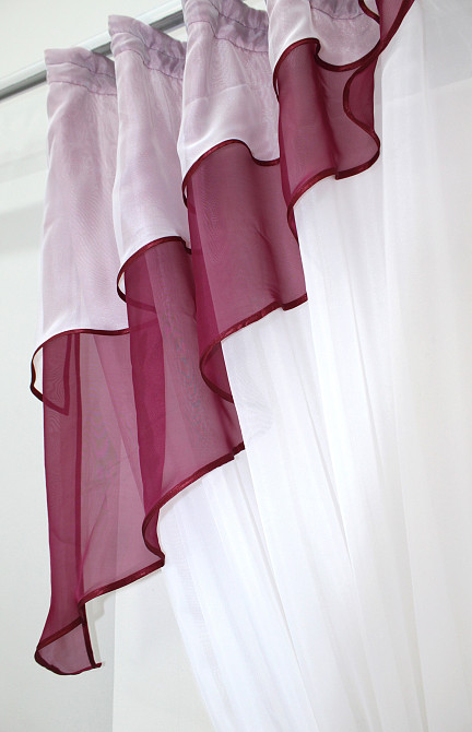 Кухонная занавеска VR-Textil № 114к ламбрекен и тюль бордовый с белым 270х170 см (52-0532) Киев - изображение 4