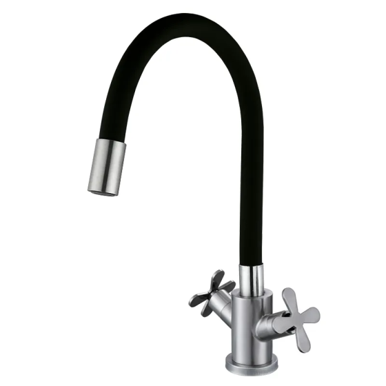 Кухонный смеситель Zerix GTA-011 с черным силиконовым изливом Refl.Black из нержавеющей стали (ZX4837) Харьков