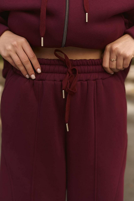 Женский теплый прогулочный костюм двойка турецкая трехнить на флисе Бургунди Одесса - изображение 5
