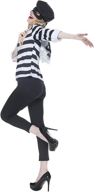 Жіночий костюм грабіжниці  46-48 L розмір комплект бандитки топ у смужку, штани маска, шапка, сумка, образ для Хелловіну карнавалу Київ - фото 5