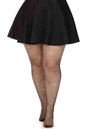 Колготки Leg Avenue Rhinestone micro net tights Plus size Black, мелкая сетка, стразы Sex Aura Киев