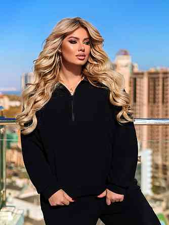 Спортивний костюм на флісі жіночий "Real" | Батал Чорний, 50-52 Київ