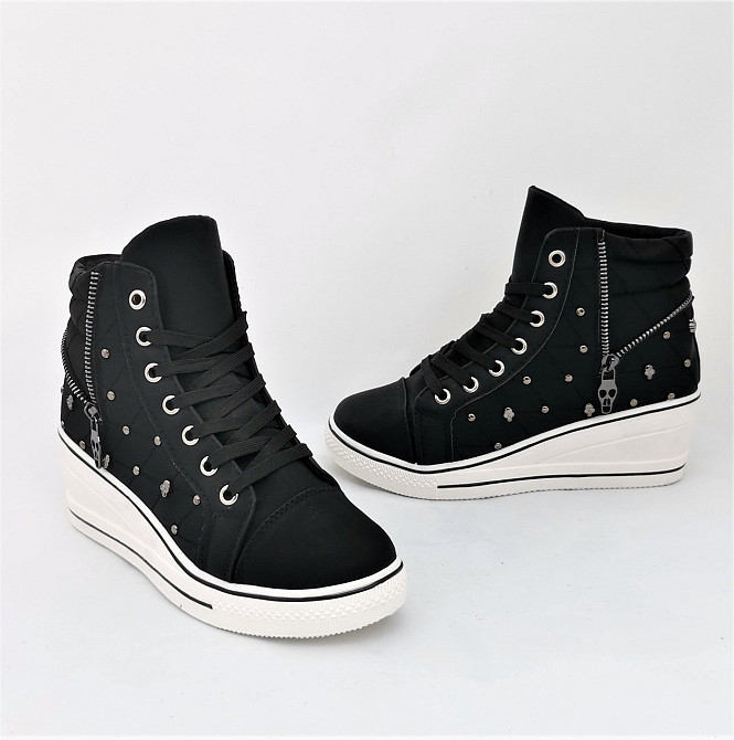 Жіночі Снікери Кросівки на Танкетці Чорні Сліпони Мокасини на Платформі (розміри: 37,38) Дніпро - фото 10