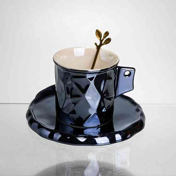 Чашка з блюдцем і ложкою для кави, чорна Київ