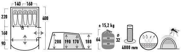 Палатка пятиместная High Peak Brixen 5.0 Light Grey/Dark Grey/Green (11816) Киев - изображение 9