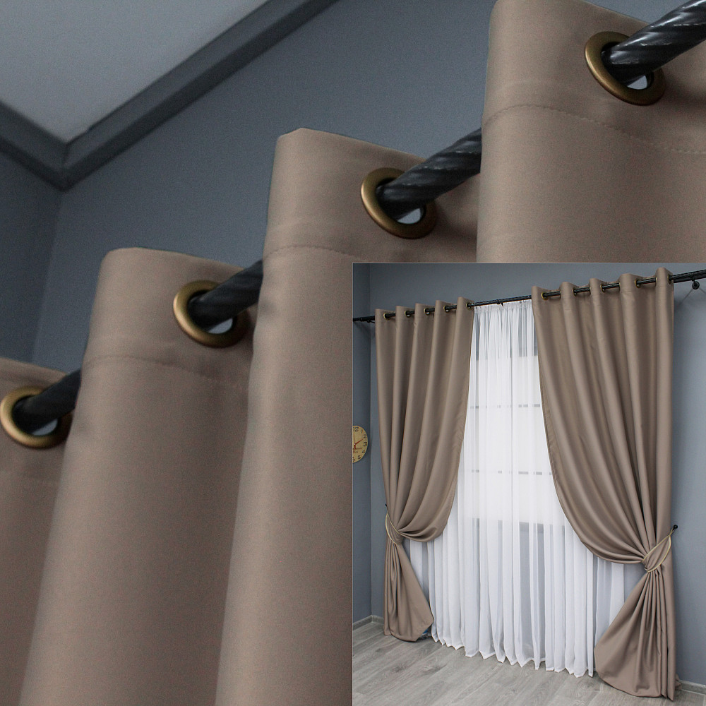 Комплект штор на люверсах VR-Textil Midnight № 1674ш 150х270 см 2 шт Капучино (37-0210) Киев - изображение 1