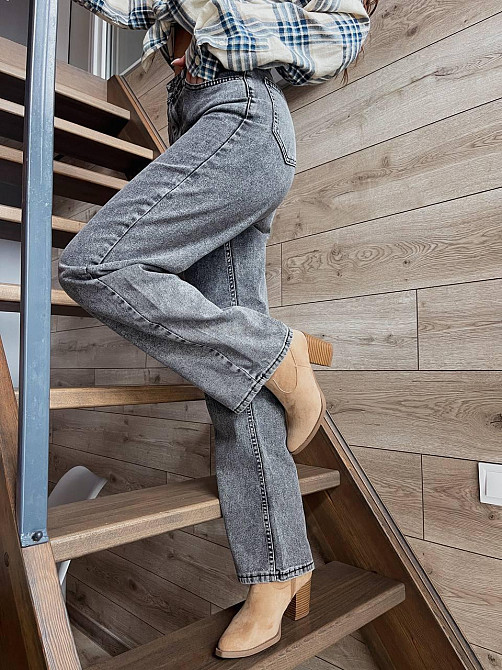 Женские голубые джинсы трубы-палаццо коттон 100% Серый, 34 Одесса - изображение 5