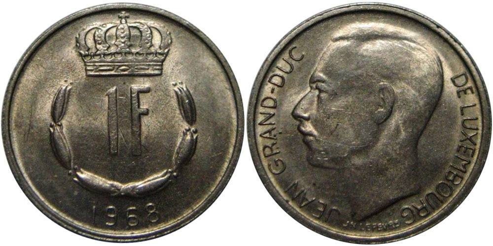 Монета 1 франк. 1968 год, Люксембург. Полтава - изображение 1