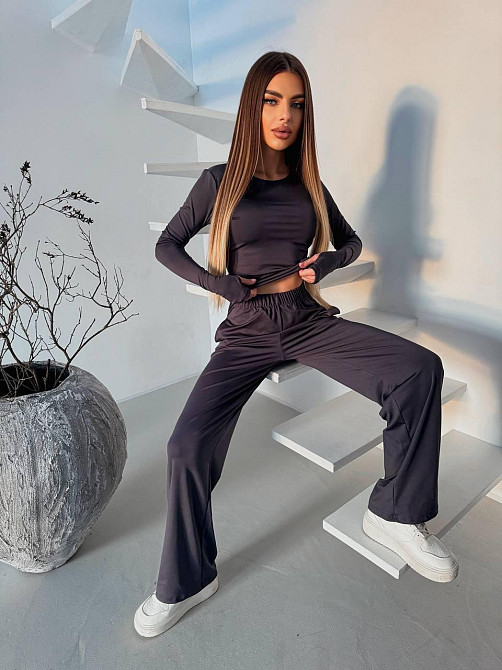Женский базовый повседневный костюм двойка из микродайвинга Графит Одесса - изображение 9