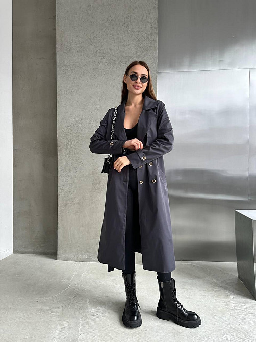 Жіночий трендовий стильний тренч  щільний котон-парка Графіт Одеса - фото 5