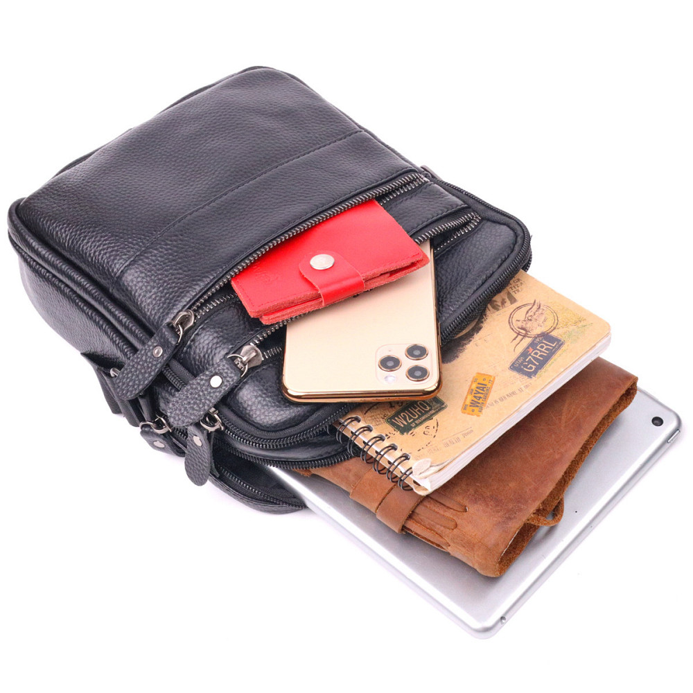 Стильная мужская сумка из натуральной зернистой кожи 21398 Vintage Черная Киев - изображение 8