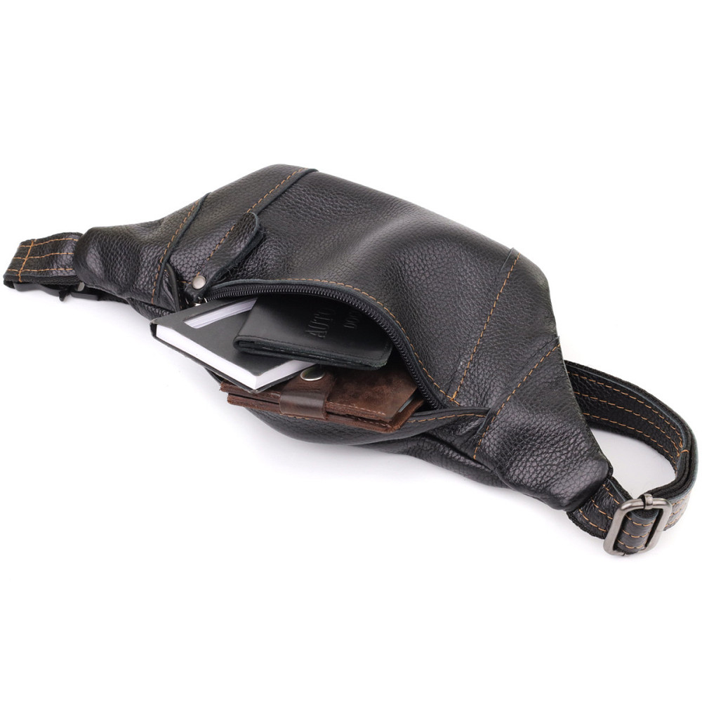 Привлекательная сумка-бананка для мужчин из натуральной зернистой кожи Shvigel 23127 Черный Киев - изображение 4