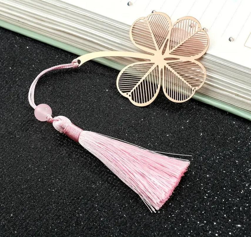 Золотая Металлическая Закладка с Четырехлистным Клевером и Кистью. Оригинальная закладка для книг. Киев - изображение 2