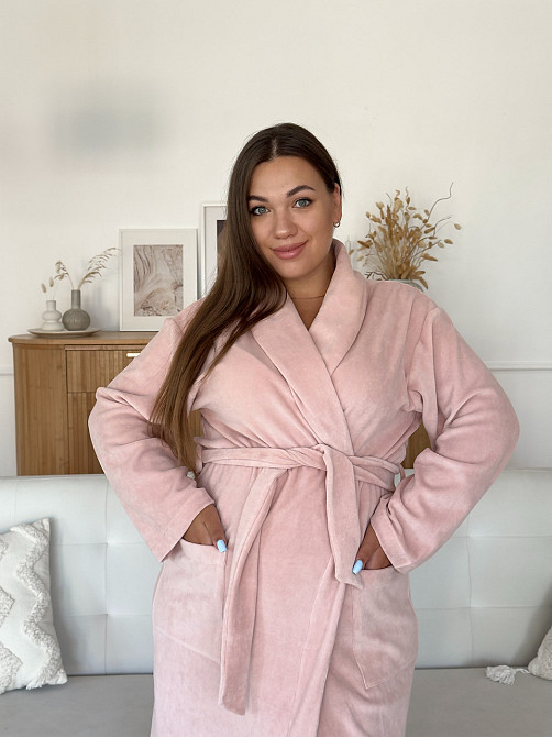 Жіночий велюровий халат для вагітних COSY довгий Peach Fuzz в подарунковій упаковці персиковий Київ - фото 5