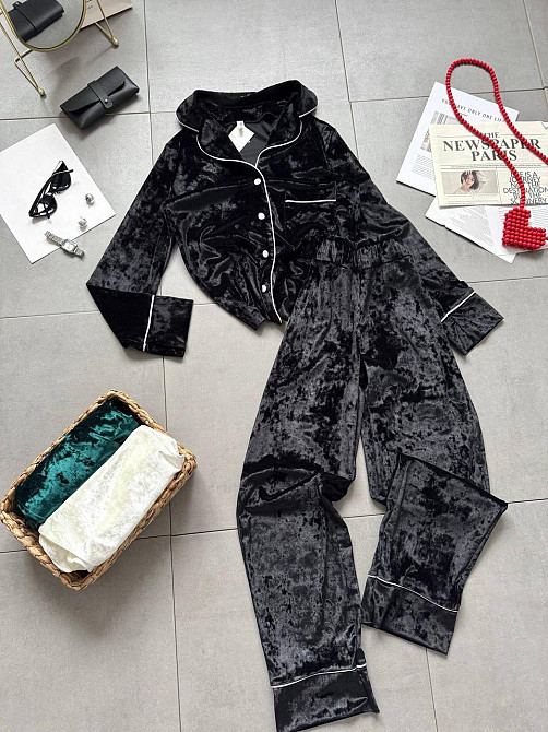 Жіноча домашня повсякденна велюрова піжама Чорний, 46/48 Одеса - фото 1