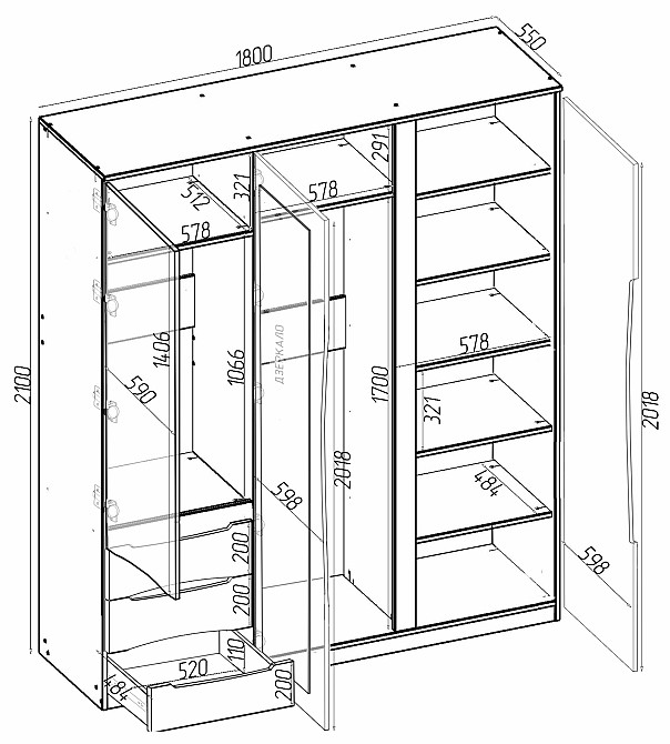 Шкаф Дельта 2, Венге Магия, 1800х550х2100 Львов - изображение 5