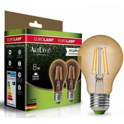 Лампочка Eurolamp A60 8W E27 2700K (deco) акция 1+1 new (MLP-LED-A60-08273(Amber)new) Вінниця