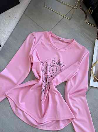 Жіночий повсякденний лонгслів із мікродайвінгу з малюнком Рожевий 2, 50/52 Одеса