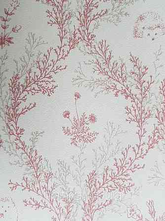 Шпалери флізелінові дитячі еко Lutece Tartine et Chocolat ніжні квіти гілочки бордові сірі на білому Київ