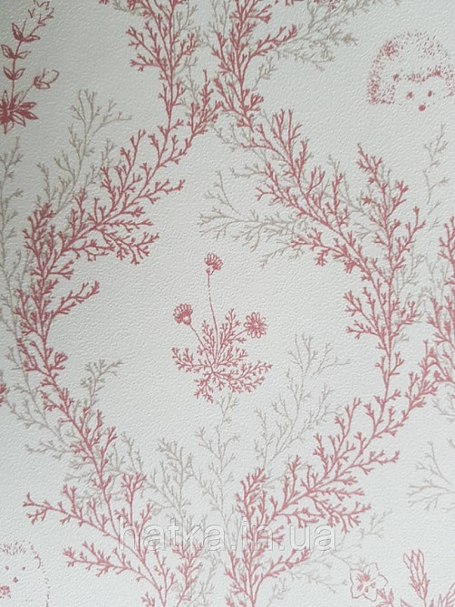 Шпалери флізелінові дитячі еко Lutece Tartine et Chocolat ніжні квіти гілочки бордові сірі на білому Київ - фото 4