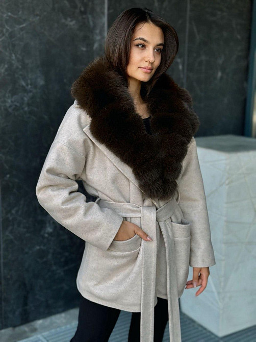 Женское пальто с меховым воротником Бежевый, 44 Харьков - изображение 4