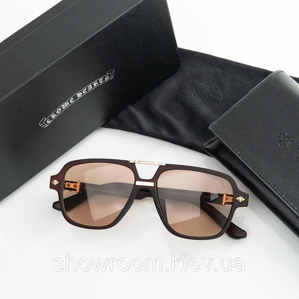 Сонцезахисні брендові чоловічі окуляри Chrome Hearts (38260) brown Київ - фото 2