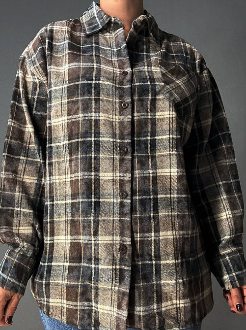 Сорочка жіноча YZY 7765 в клітинку оверсайз широка варена, темно-коричневий, one size Київ - фото 16