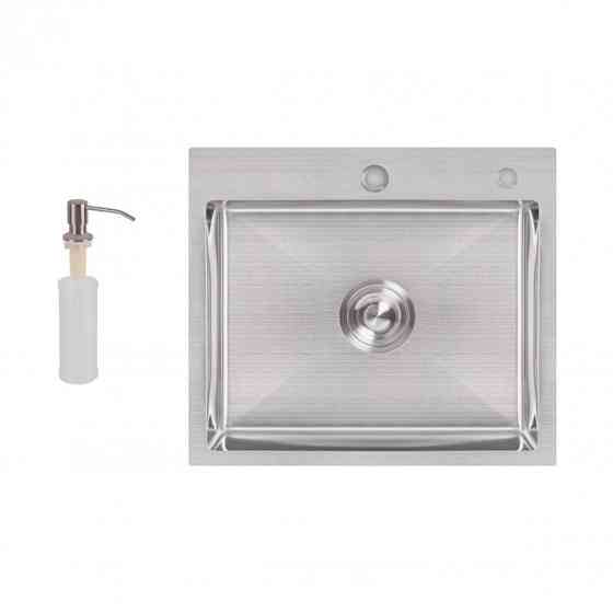 Кухонная мойка с нержавеющей стали Lidz H50*45 3.0/1.0 мм Brush с дозатором для моющего средства Киев