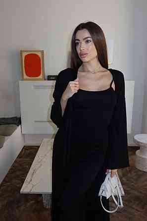 Женский стильный привлекательный комплект платье+ кардиган, турецкая качественная вискоза Черный, 44/46 Одесса