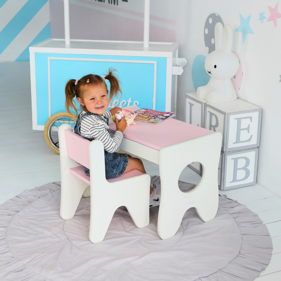 Стільчик для дитячої кімнати 55×37×33 дитячий зручний стілець для ігор, білий з рожевим Кам'янське