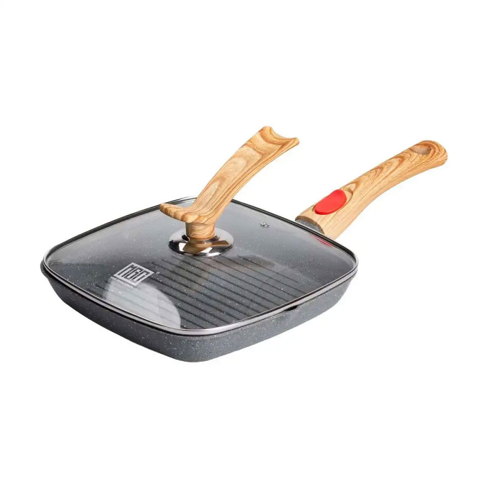 MGC Алюмінієва сковорода-гриль 24 см зі скляною кришкою Квадрат сірий MGC HP-4-461G Коломыя - изображение 1