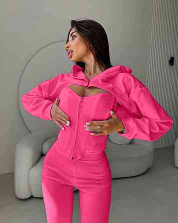 Женский стильный костюм тройка: кофта, корсет и лосины замш на дайвинге Одесса