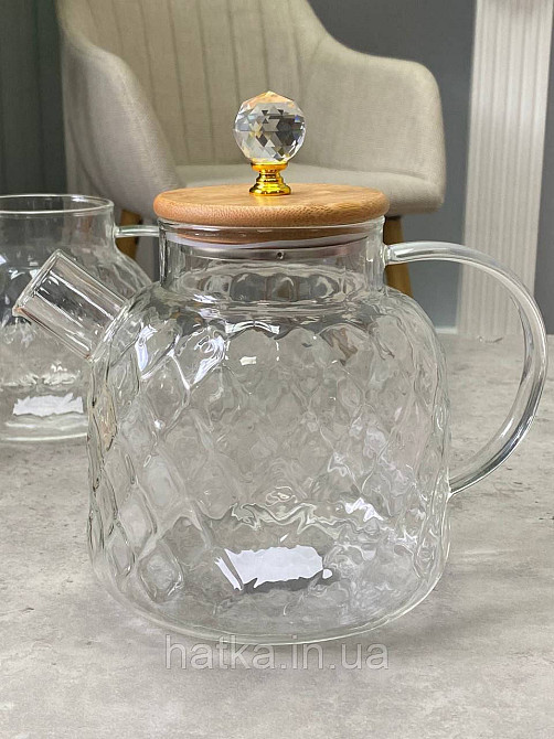 Чайник заварювальний Olens "Ромбус" 1000 мл скляний із бамбуковою кришкою для дому та ресторану Київ - фото 3