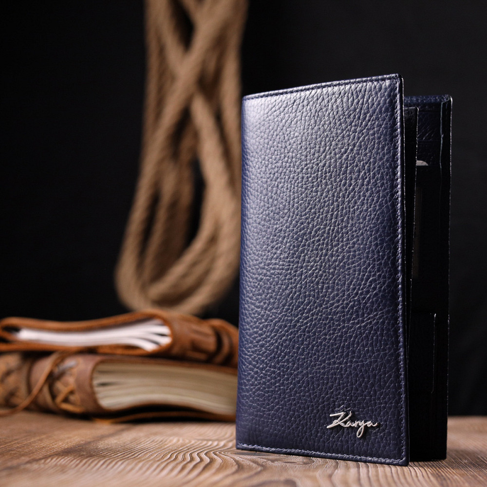 Вертикальный бумажник из натуральной кожи KARYA 21141 Синий Киев - изображение 8