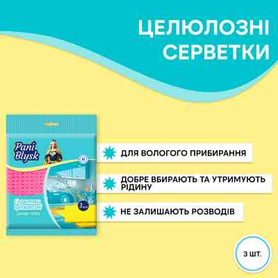 Серветки для прибирання Pani Blysk Вологопоглинаючі 3 шт. (4823071661118) Вінниця