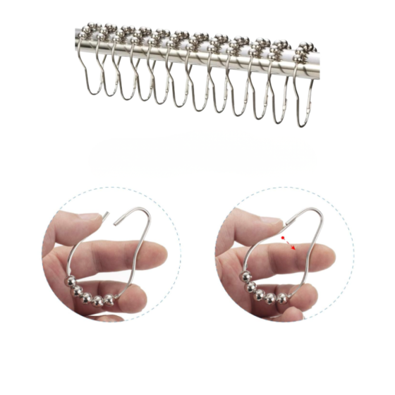 Кільця-гачки роликові на шторку для ванної та душової кімнати ролики на штору металеві, відтінок нікель 12 штук Кам'янець-Подільський