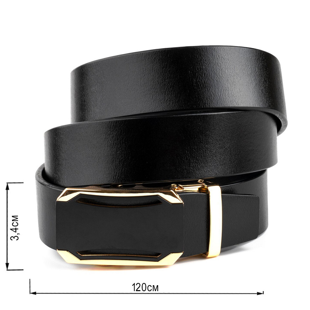 Ремінь чоловічий з золотистою пряжкою Vintage 20258 Чорний Київ - фото 3