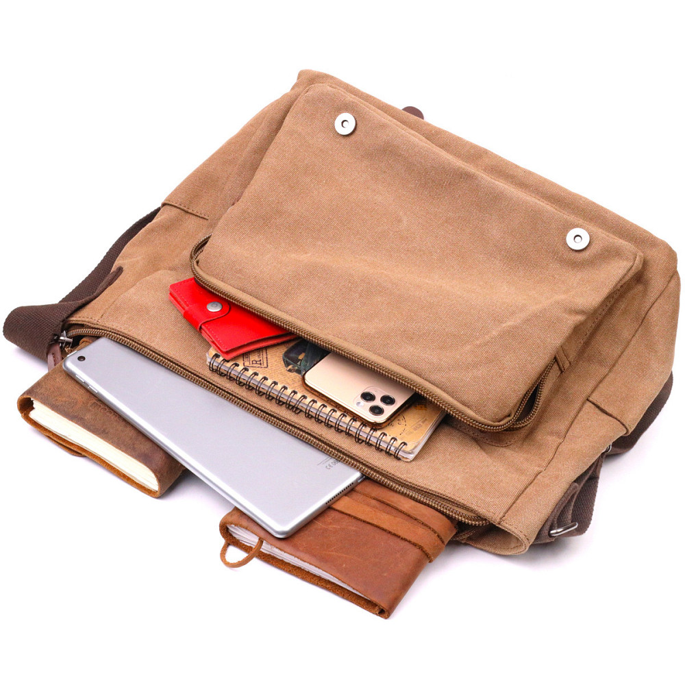 Велика сумка для ноутбука з клапаном із текстилю 21242 Vintage Коричнева Київ - фото 9