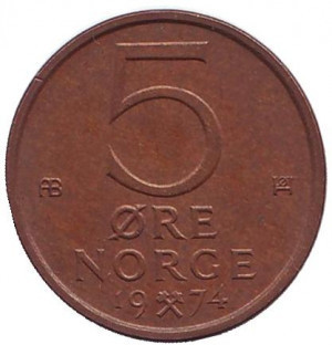 Монета 5 эре. 1974,76,79 год, Норвегия. (БД) Полтава - изображение 1