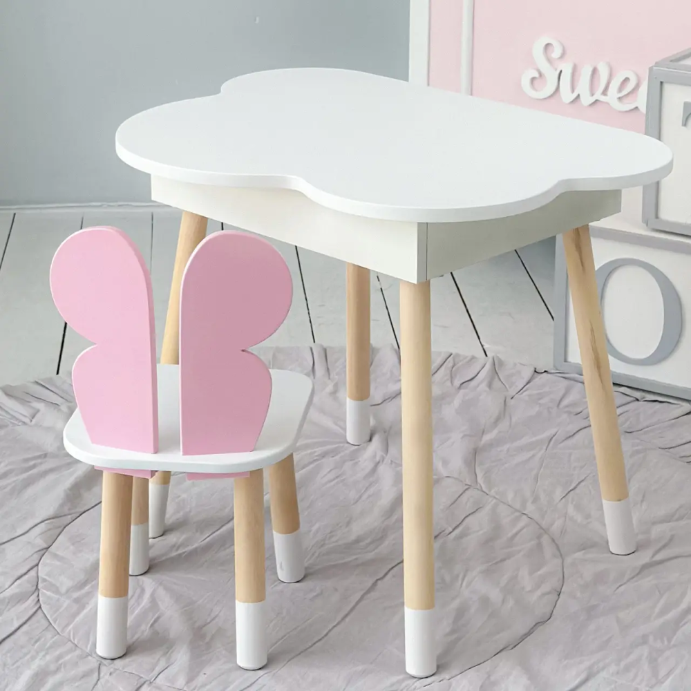 Дитячий стіл Хмарка з нішою та стільчиком Метелик (Білий з рожевим) Вінниця - фото 2