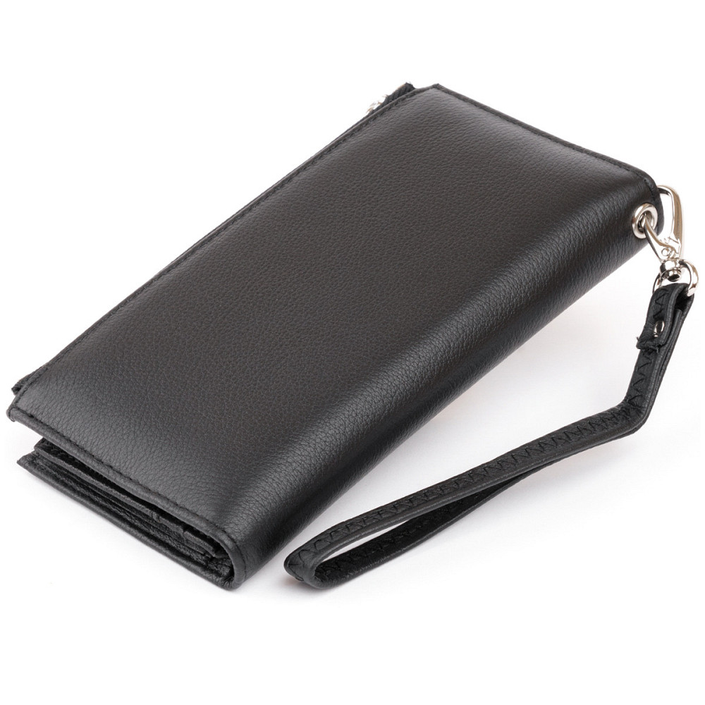 Оригинальный кошелек кожаный женский на хлястике с кнопкой Черный (ST Leather) Киев - изображение 12