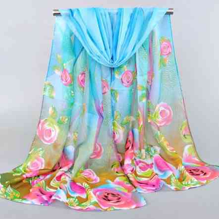 Женский шарф голубой с рисунком роз - размер шарфика приблизительно 140*48см, шифон Киев