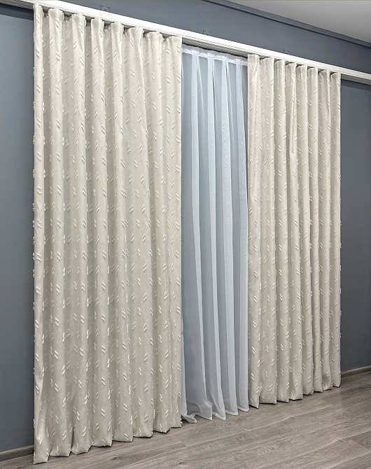 Комплект штор VR-Textil Льон Букле № 1881ш Молочний 165х295 см 2 шт (39-0106) Київ - фото 4