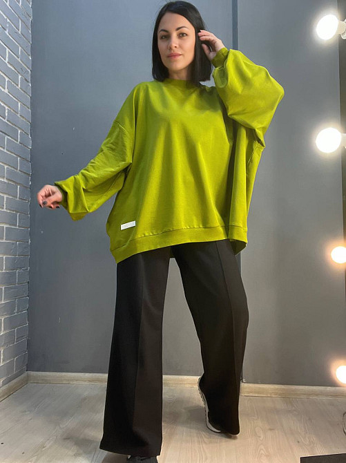 Костюм жіночий MY CITY 3044-8286 світшот широкий оверсайз та брюки палаццо зі стрілкою, зелений, L Київ - фото 10