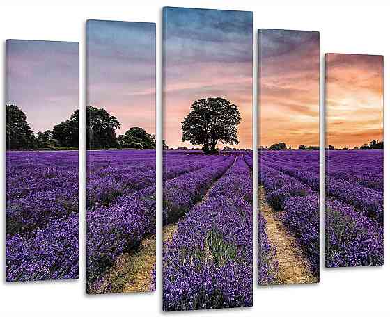 Модульна картина у вітальню/спальню Лавандове поле на заході сонця  LM018_5 90х132 см Київ